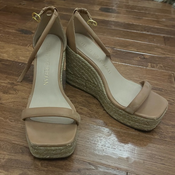 STUART WEITZMAN Espadrille Wedge Leather Braided Jute Espadrille Heels - Picture 6 of 11